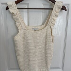 Madewell Ivory Ruffle Strap Knit Tank